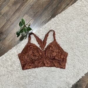 Aerie Size XL Metallic Burnt Orange Lace Padded Wireless Racerback Bralette
